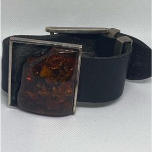 Splendid Ethnic Amber Black Soft Leather Bracelet